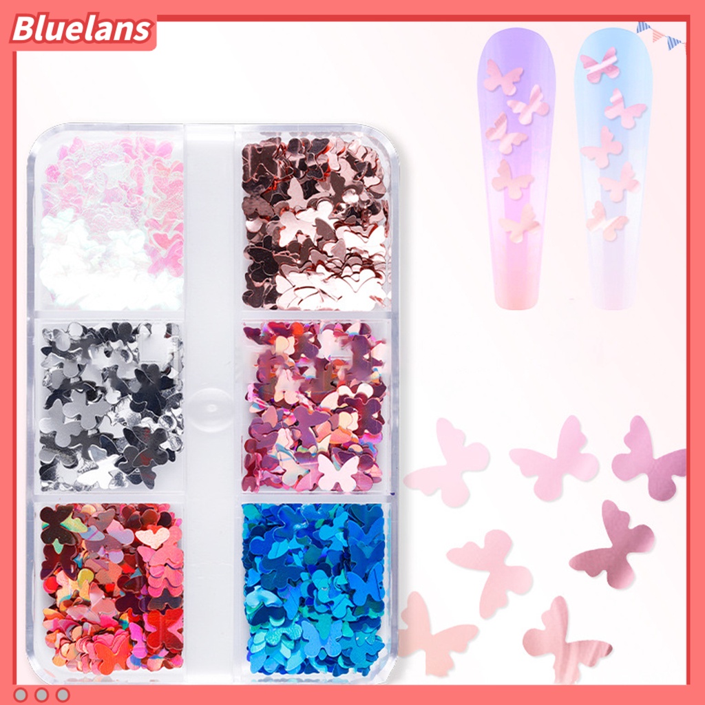 [BLM] 6kisi-kisi /Box Payet Kuku Tipis Rounded Corners Lightweight Butterfly Nail Art Sequin Untuk Wanita