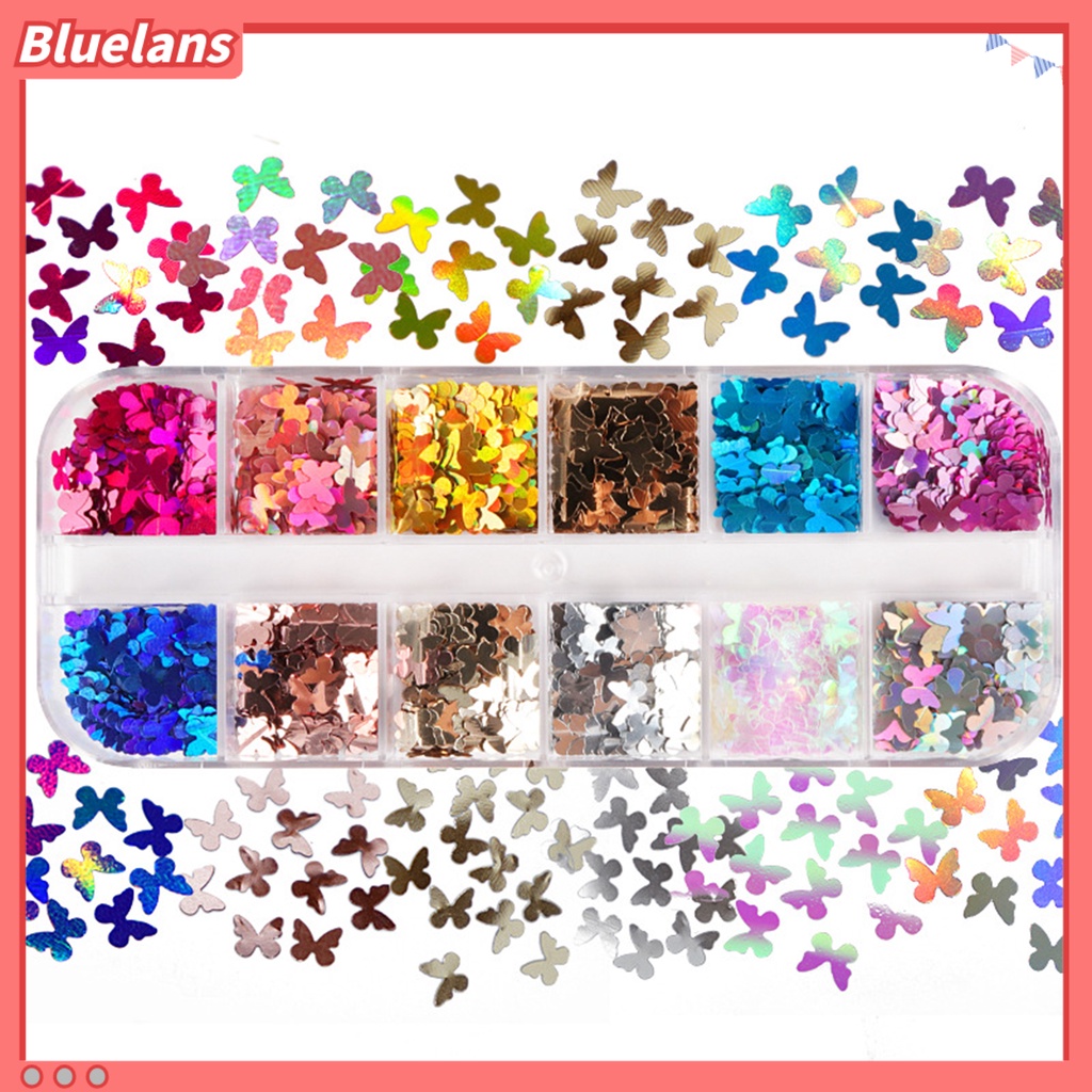 [BLM] 12kisi-kisi/kotak Paku Sequin Butterfly Nail Art DIY Ringan Indah Untuk Musim Panas