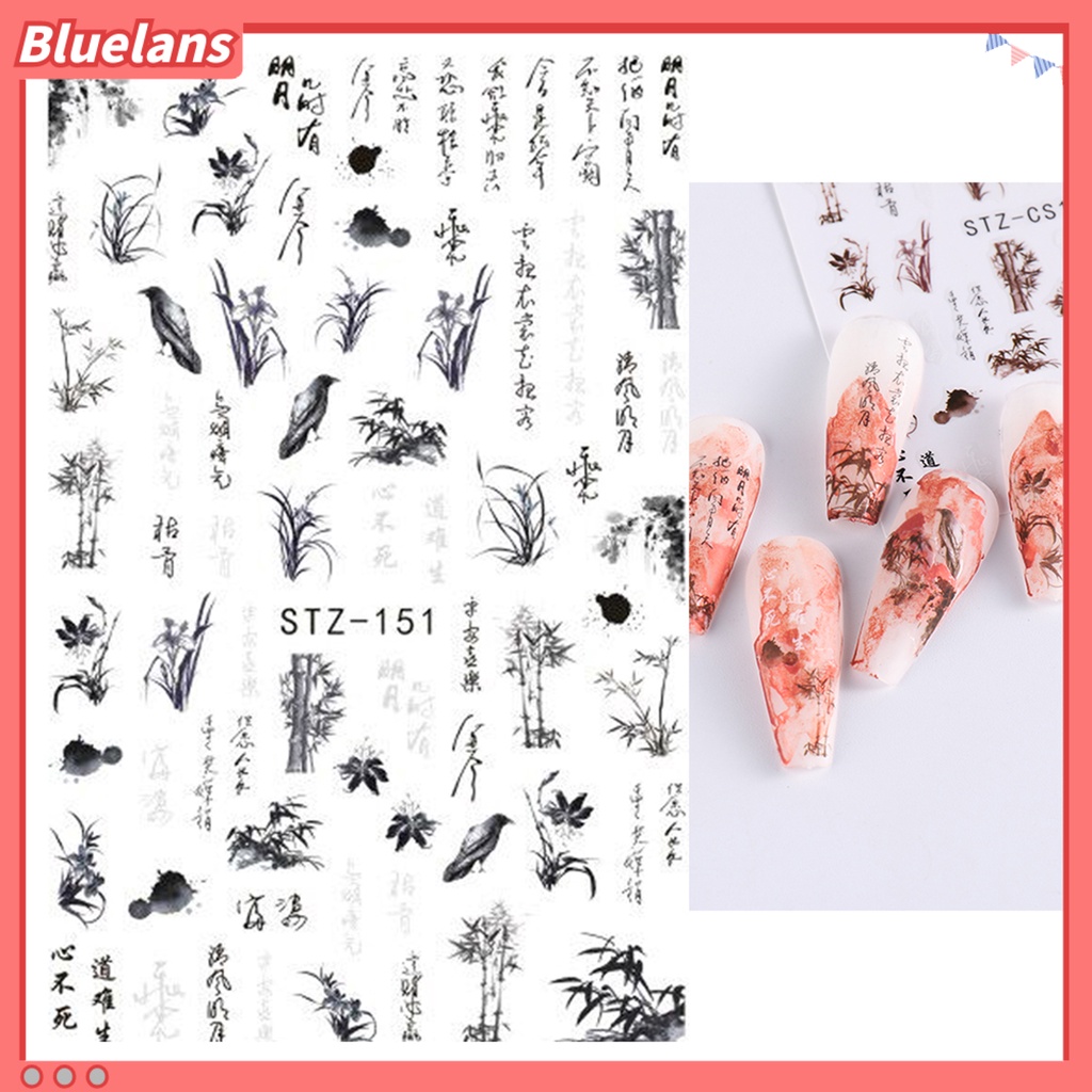 [BLM] 3lembar Stiker Kuku Gaya China DIY Ultra Tipis Wanita Bunga Cat Air Lukisan Manicure Decals Perlengkapan Kecantikan