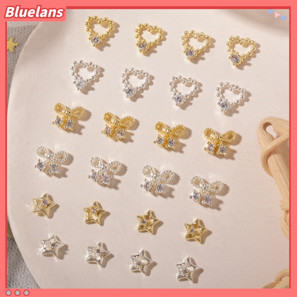 [BLM] 2pcs Dekorasi Kuku Bentuk Indah Tahan Luntur Zirkon Cinta Hati Busur-Simpul Tipe DIY Manikur Ornamen Hadiah Ulang Tahun