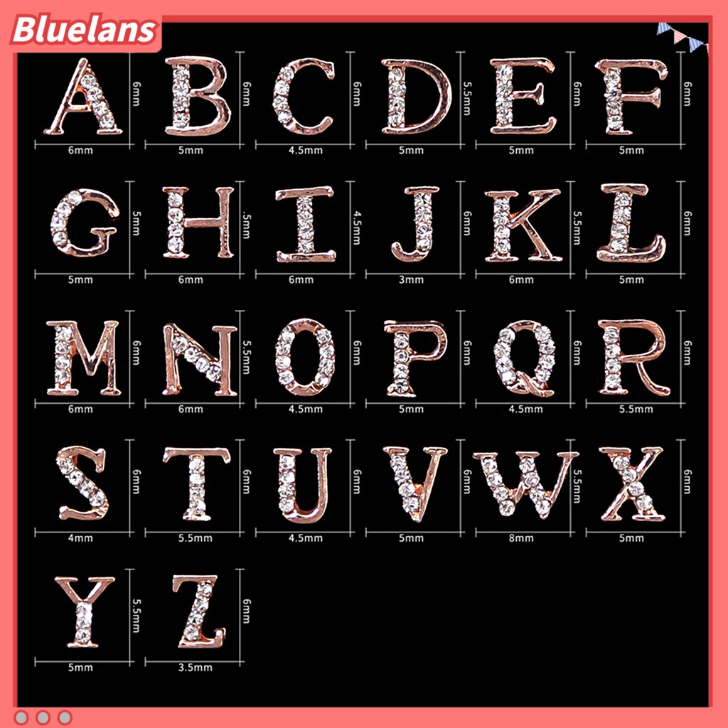 [BLM] 10pcs Alfabet Nail Art Tiga Dimensi Bersinar Melubangi DIY Alloy Nail Golden 26alpabet Huruf Berlian Imitasi Untuk Salon Kuku