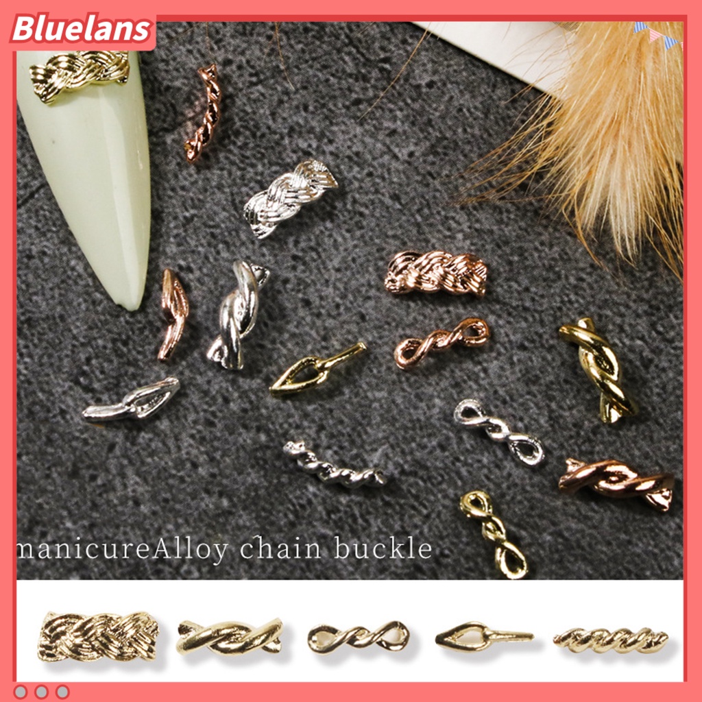 [BLM] 20pcs Nail Art Decor Tiga Dimensi Permukaan Mengkilap Mempesona Efek Visual DIY Tahan Karat Gloss Emas Perak Twist Rantai Hiasan Kuku Salon Kuku Supply