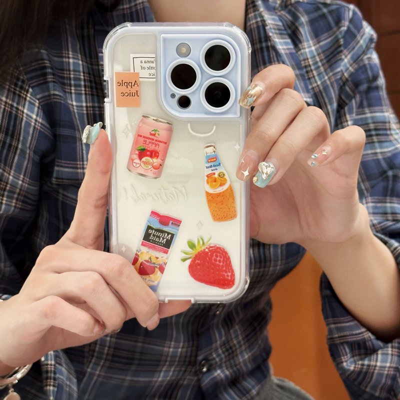 Juice Drink Pattern Soft TPU Case iP iPhone 14 + Plus 11 12 13 Pro Max 2in1 FTD Girl Woman Casing Apple