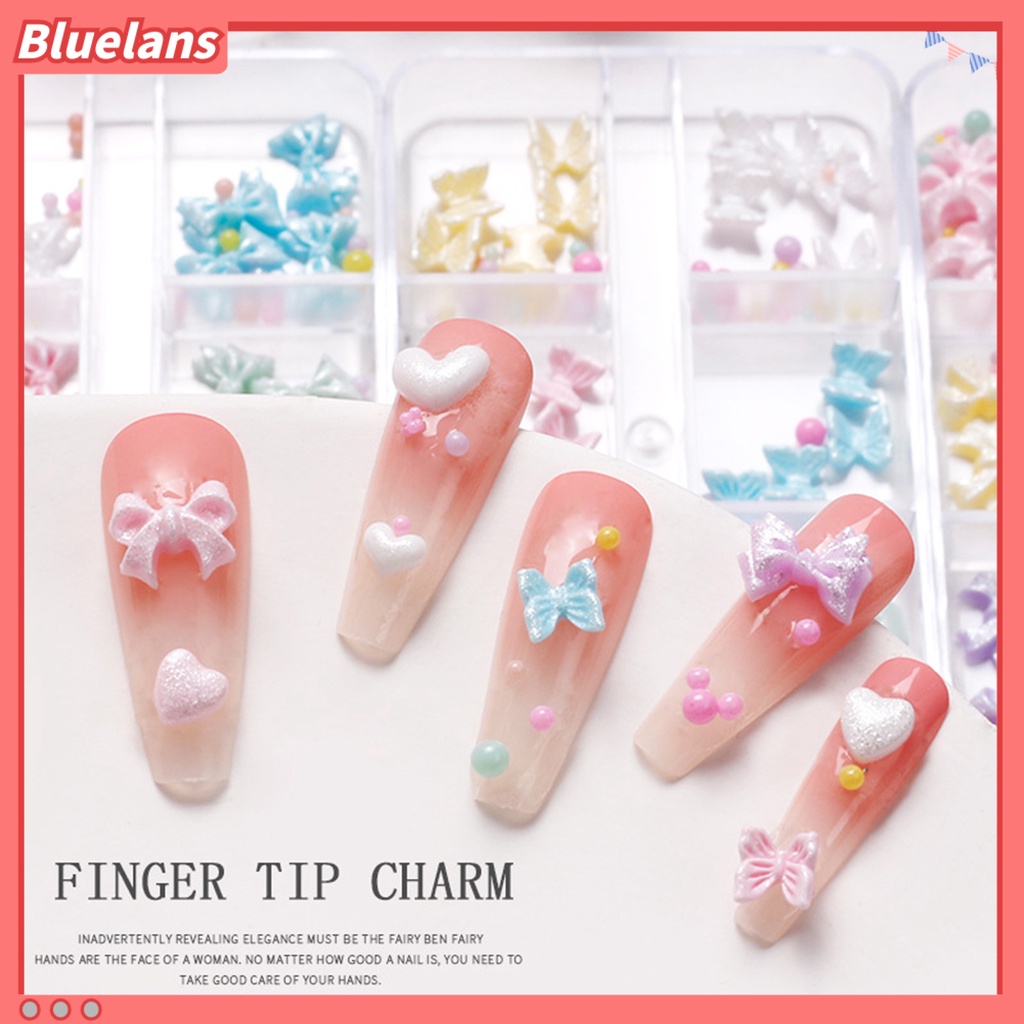 [BLM] 1kotak Kuku Seni Busur Tidak Jatuh Tiga Dimensi Glitter Tidak Luntur DIY Resin Musim Gugur Musim Dingin Kawaii Ikatan Simpul Nail Art Pesona Salon Kuku Pasokan