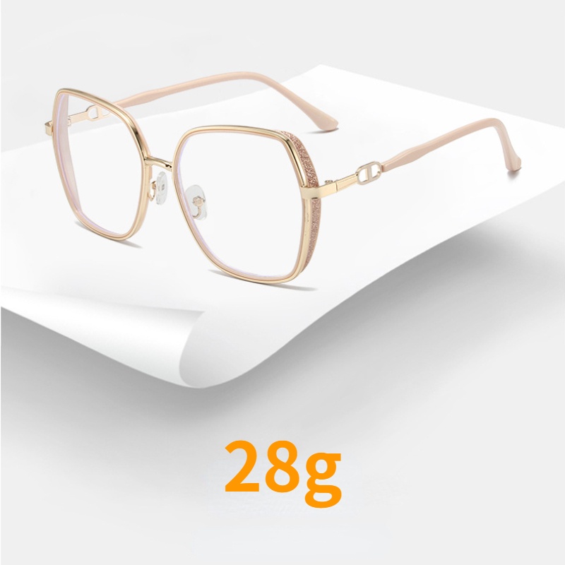 (YUZHU) Korean Fashion Fine Flash Anti Blue Light Eyeglasses Cream White Oversized Frame Eyeglasses Untuk Wanita