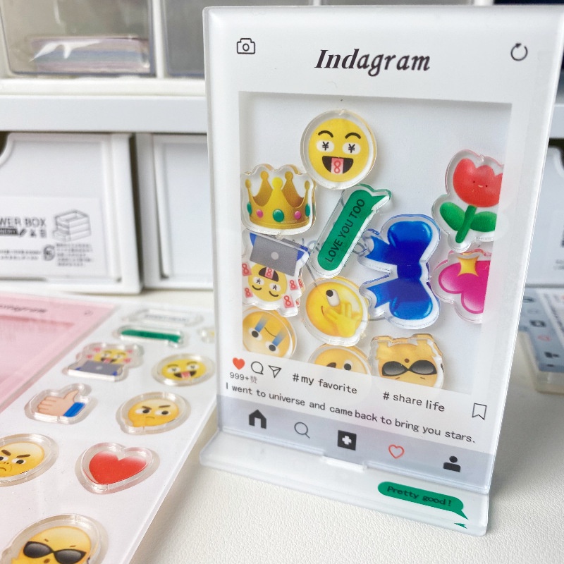 17 EMOJI INS 3inch Akrilik Bingkai Foto Idol Photocard Desktop Display Frame Card Holder Kartu Pelindung Case