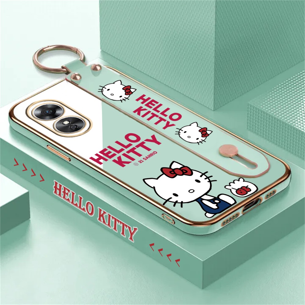 Soft Case OPPO A78 Reno 8T 4G A55 A96 A76 A13S A12e A31 A52 A92 A5 A9 2020 A83 A1K A94 F11 A37 Reno6 5F 4F Kartun kitty Lipat Stand Holder Mewah Plating Karet Penutup