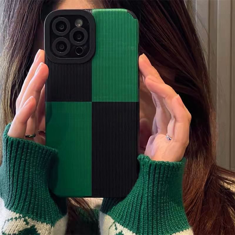 All New Hot Fashion Leather Soft Case IPhone 6S 7 Plus 8 Plus X XS XR XS Max 11 13 12 14 PRO Max 14 Plus SE Mini Phone Case Girl Girl Women Green and black patchwork plaid