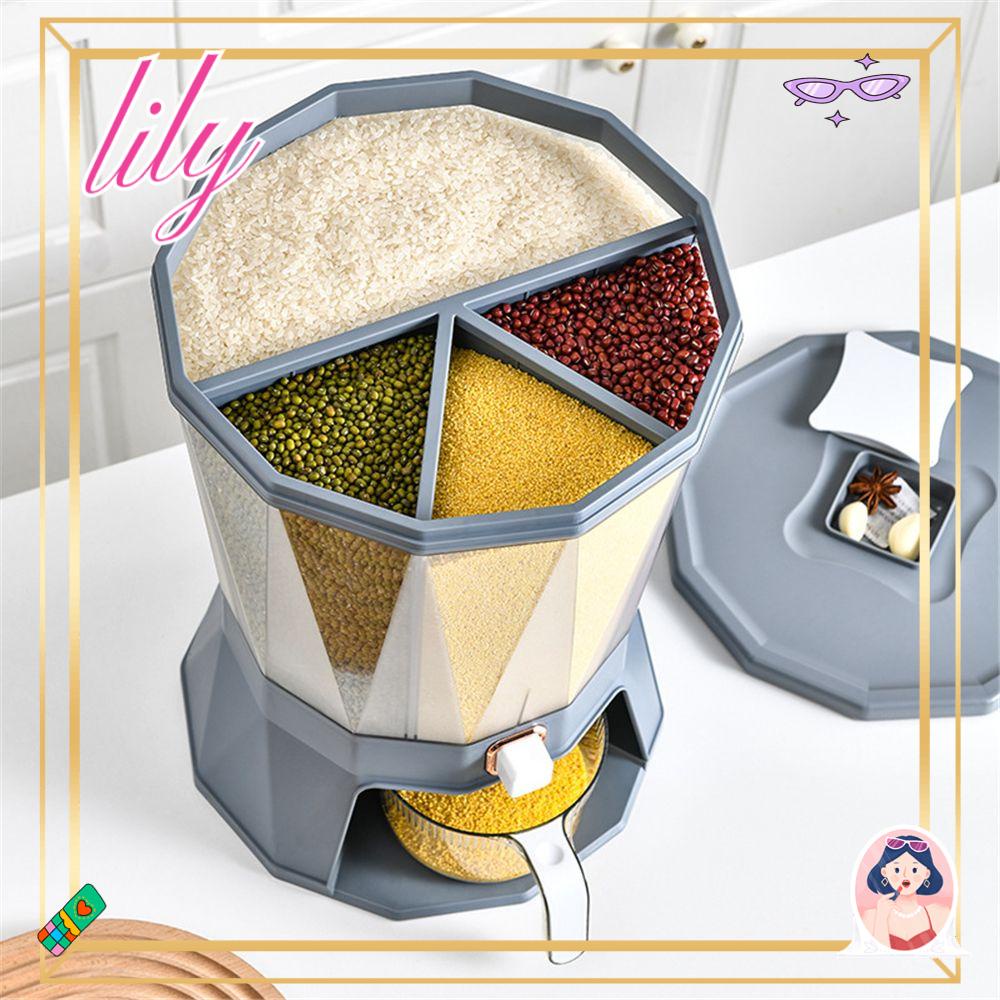 Lily Food Grain Storage Container Large 360ditempatkan Dengan Drain Bowl Rice Bucket Dengan Tutup Rotating Cereal Containers Grains Dispenser