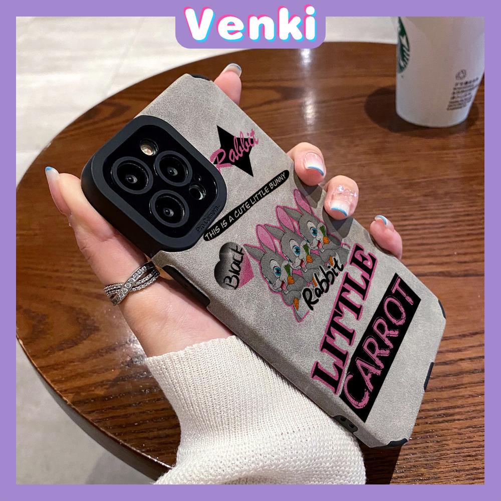 VENKI - Untuk iPhone 11 Case Leather Pupil Suede Case Soft Shockproof Case Camera Simple Cute Bunny Kompatibel dengan iPhone 14 13 Pro max 12 Pro max xr xs 7Plus 8Plus