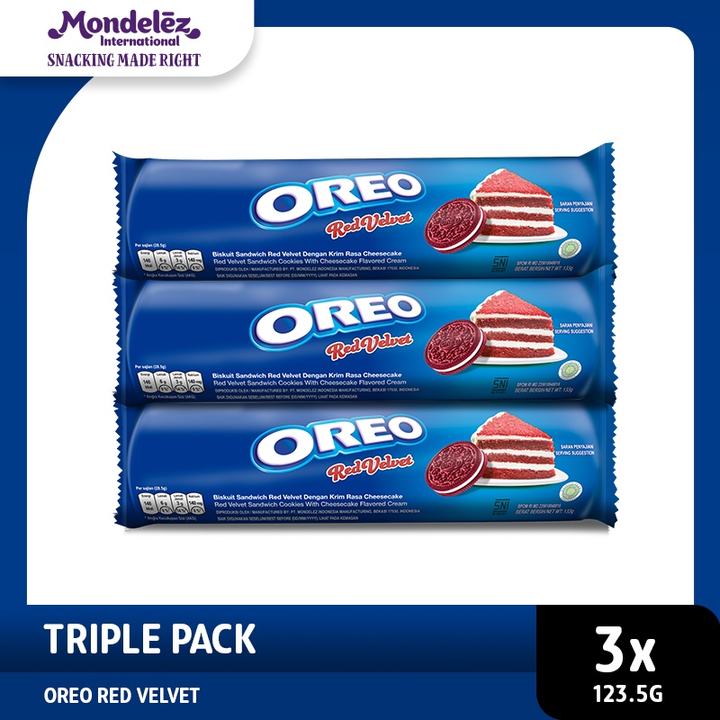 

Oreo Biskuit Red Velvet Regular 119.6g Untuk Jajanan Keluarga - triplepack