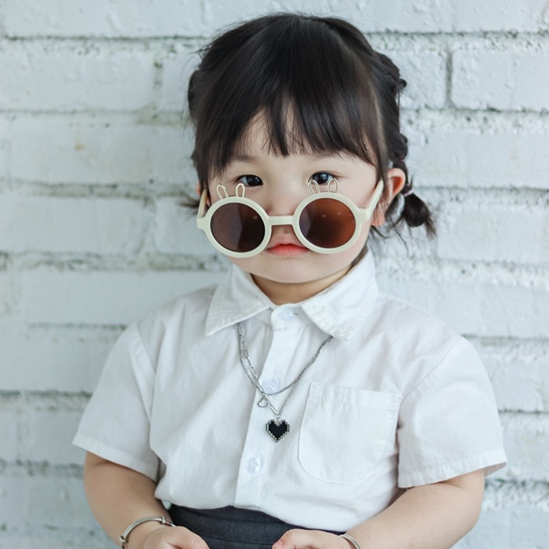 (YUZHU) Kacamata Hitam Kartun Telinga Kelinci Logam Untuk Anak-Anakfashion Bingkai Bulat Warna Permen Kerai Sunglasses Baby