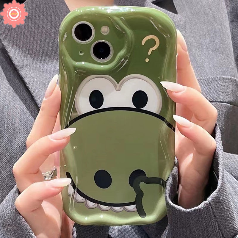 IPHONE Kartun Monster Cute Little Dinosaurus Case Kompatibel Untuk Iphone11 13 12 14 Pro Max 7plus XR 6s 6 7 8 Plus X XS Max SE 2020 Tpu Lembut 3D Tepi Melengkung Bergelombang Casing Glossy Tahan Guncangan