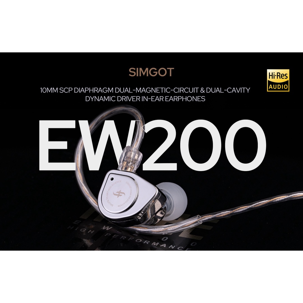 Simgot EW200 10mm SCP Diafragma Dual-Magnetic-Circuit Dual-Cavity Dynamic Driver In-Ear Earphone Untuk EW100P