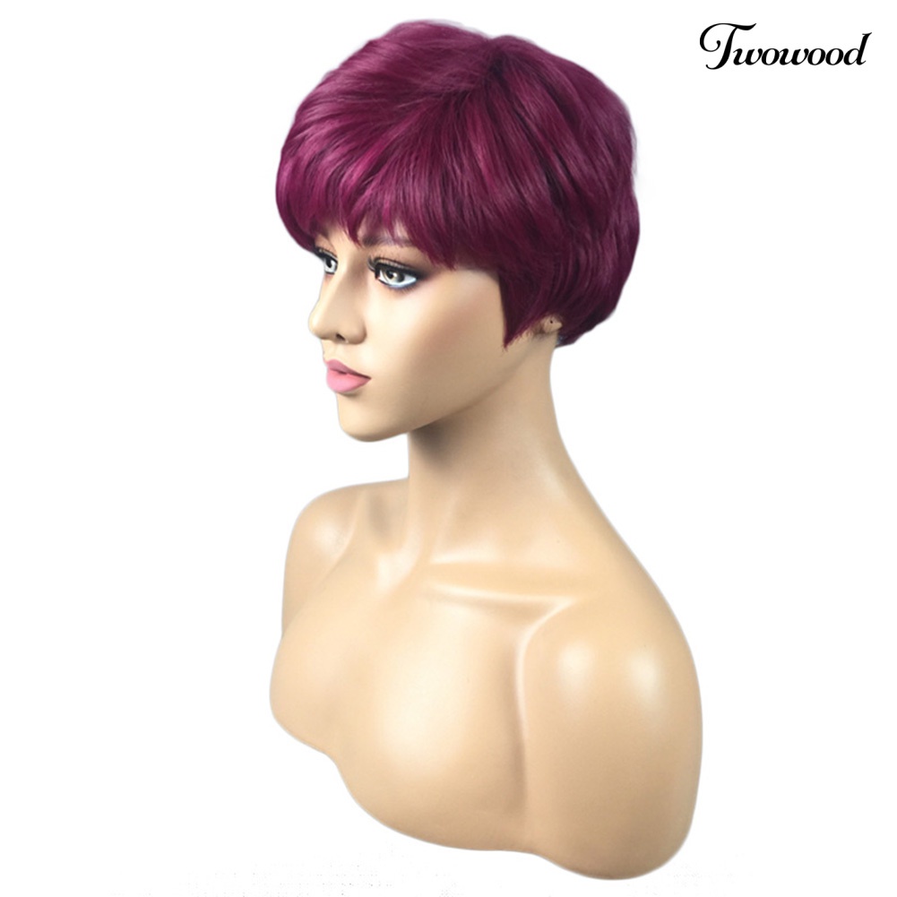 Twowood Fashion Anggur Merah Sintetis Wig Pendek Wanita Menawan Pesta Cosplay Sopak