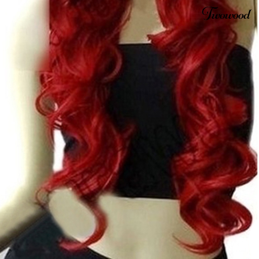 Twowood Fashion Wanita Panjang Keriting Anggur Merah Wig Cosplay Pesta Sopak Rambut Ekstensi