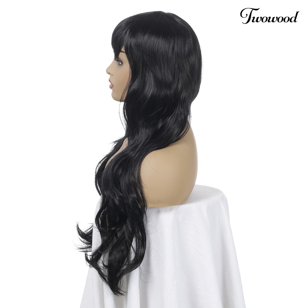 Twowood 70cm Wanita Panjang Bergelombang Poni Rambut Sintetis Wig Anime Cosplay Pesta Sopak