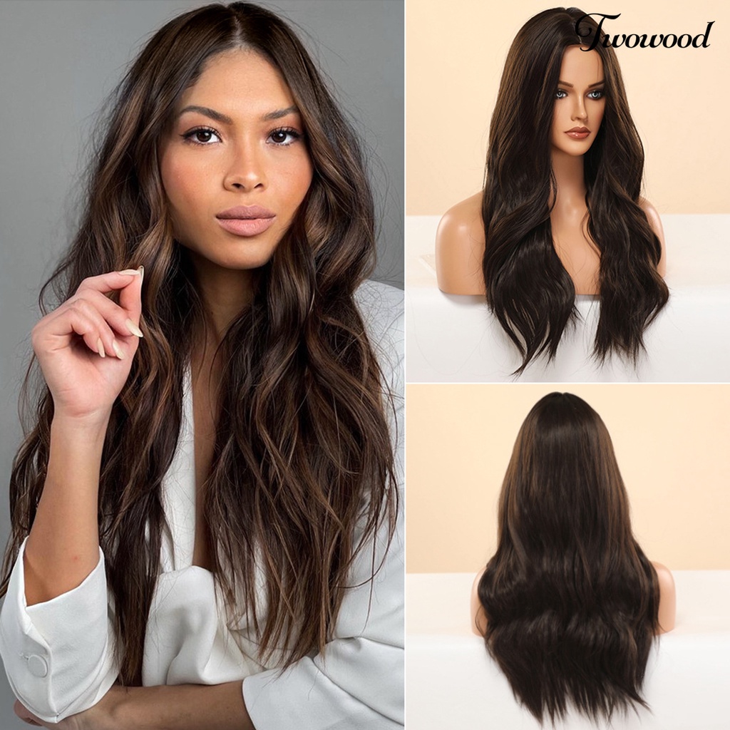 Twowood Wanita Wig Silky Inner Mesh Lembut Ombre Highlight Rambut Alami Bagian Tengah Wig Untuk Perempuan