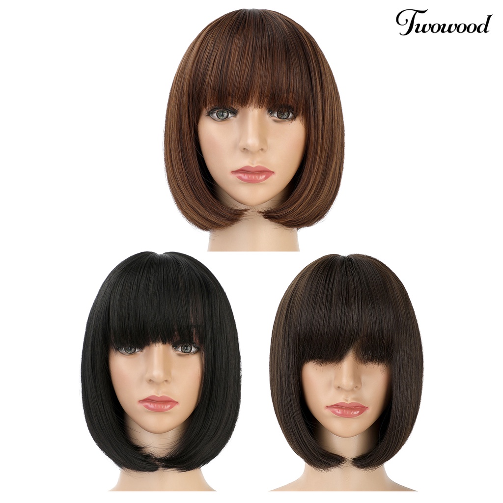 Twowood Head Wig Mudah Dibongkar Pasang Bergaya Berbulu Trendi Full-cover Kosmetik Aksesori Suhu Tinggi Sutra Panjang Bahu Wig Rambut Pendek Untuk Lady