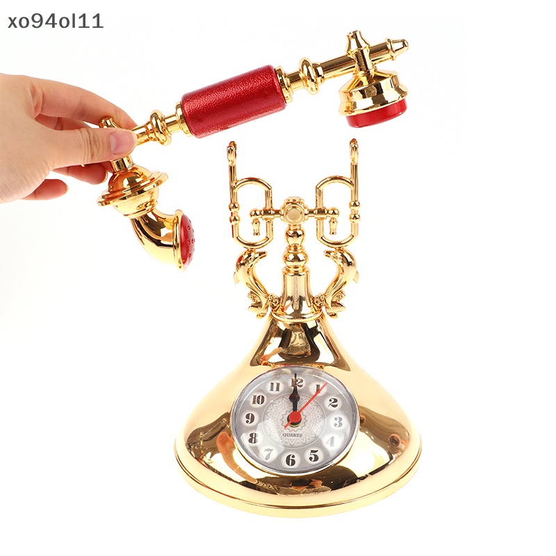 Xo Jam Alarm Model Telepon Retro Ornamen Desktop Timekeeper Kreatif Untuk Dekorasi Meja Samping Tempat Tidur Kamar Rumah OL