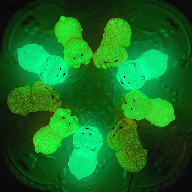 Xo 2Pcs Luminous Puppy Bunny Ornamen Mini Kartun Anjing Kelinci Boneka Mikro Lanskap Dekorasi Rumah Boneka Miniatur Mainan OL