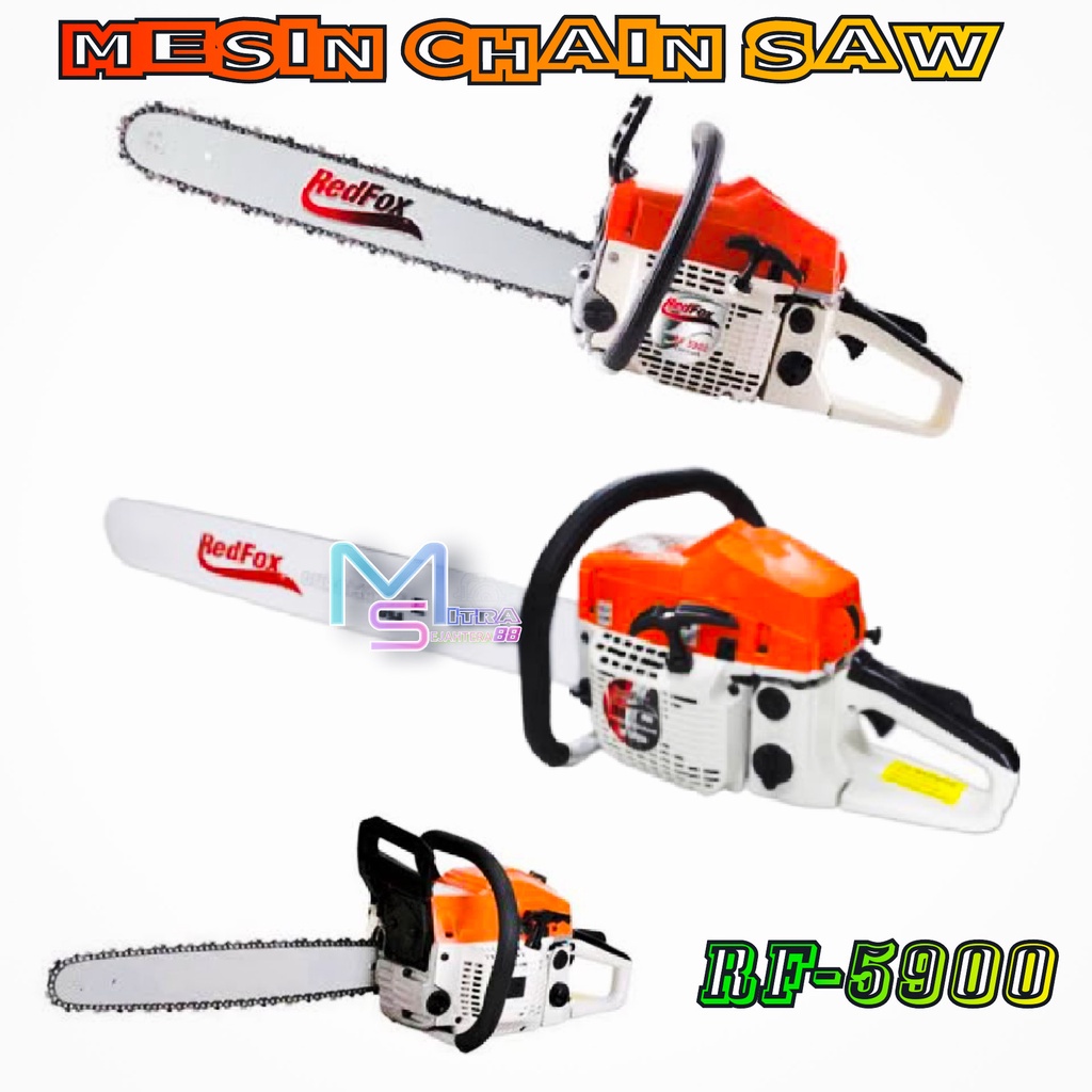 CHAINSAW RED FOX RF 5900H / MESIN GERGAJI / POTONG KAYU 2 TAK BENSIN / BAR 22” / LENGKAP SIAP PAKAITERSEDIA JUGA YUKIDO 22INC