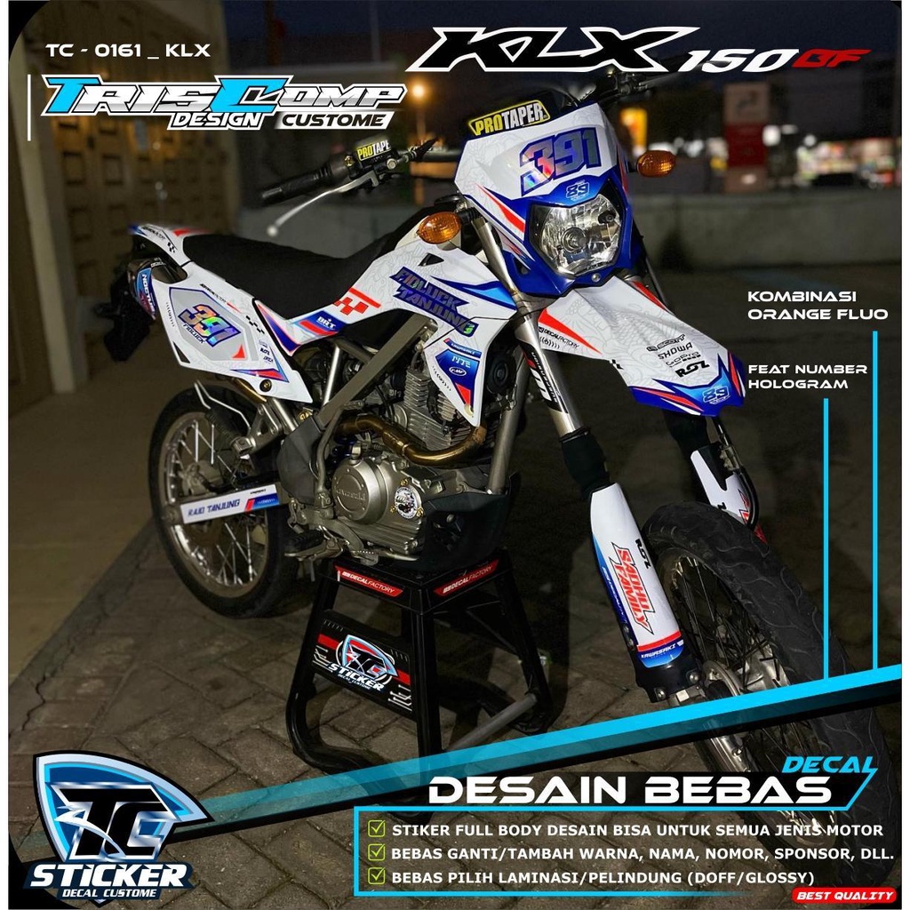 TC0161 - Decal KLX 150bf  Kwalitas Premium kombinasi orange fluo feat number hologram Desain Bebas R