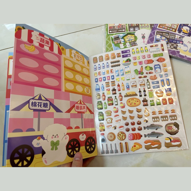 Set Stiker Busa Kartun 3D Anak Pretend Play Scene Stickers Koordinasi Tangan-Mata Mainan Edukasi