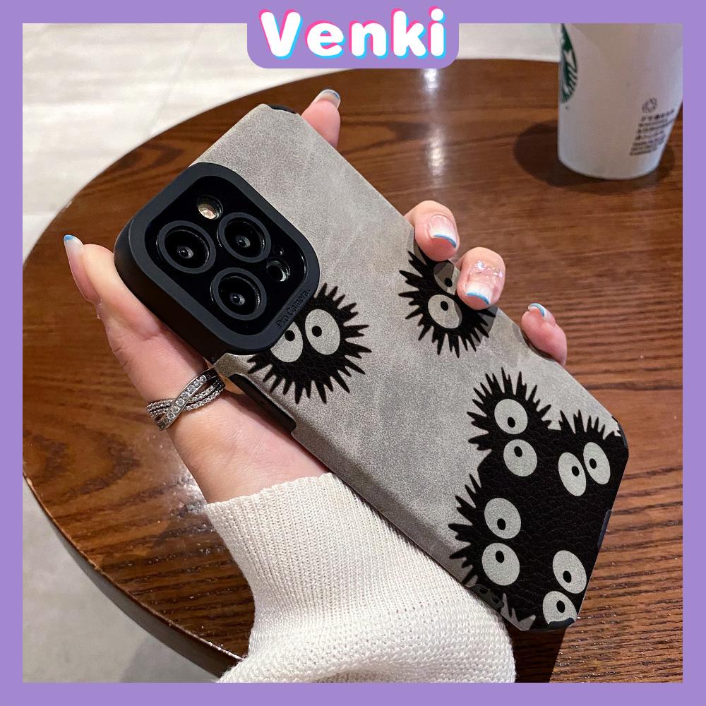 VENKI - Untuk iPhone 11 Case Leather Pupil Suede Case Soft Shockproof Cover Camera Simple Cute Black Briket Kecil Kompatibel dengan iPhone 14 13 Pro max 12 Pro max xr xs 7 8Plus