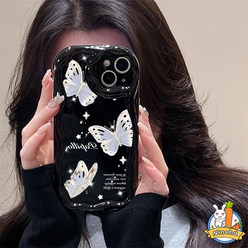 Realme C55 C35 C33 C30 C30s C21Y C25Y C25 C25s C20 C20A C15 C12 C11 8i 5 5s 5i 6i C3 Ins Style Wave Edge Air Cushion Butterfly Phone Case Pelindung Kamera Penuh Lembut Tpu Penutup Belakang