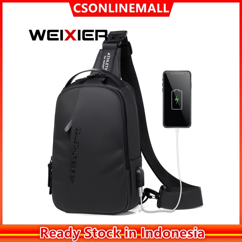 CSONLINEMALL WEIXIER Tas Selempang Travel USB Port Sling Bag Tas Pria Slempang Outdoor Tahan Air