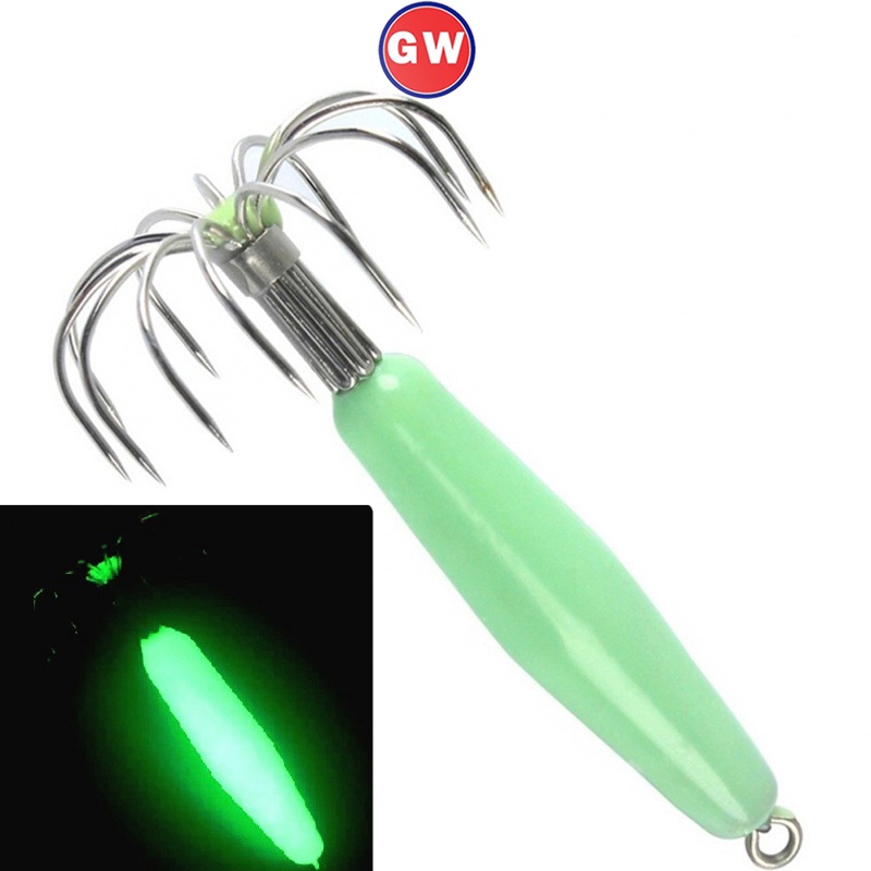 1pcs Luminous Squid Jig Hooks Air Asin12 /16 /25 /35g Glow in Dark Cuttlefish Sleeve Jig Gurita Umpan Jarum Neon Memancing Umpan