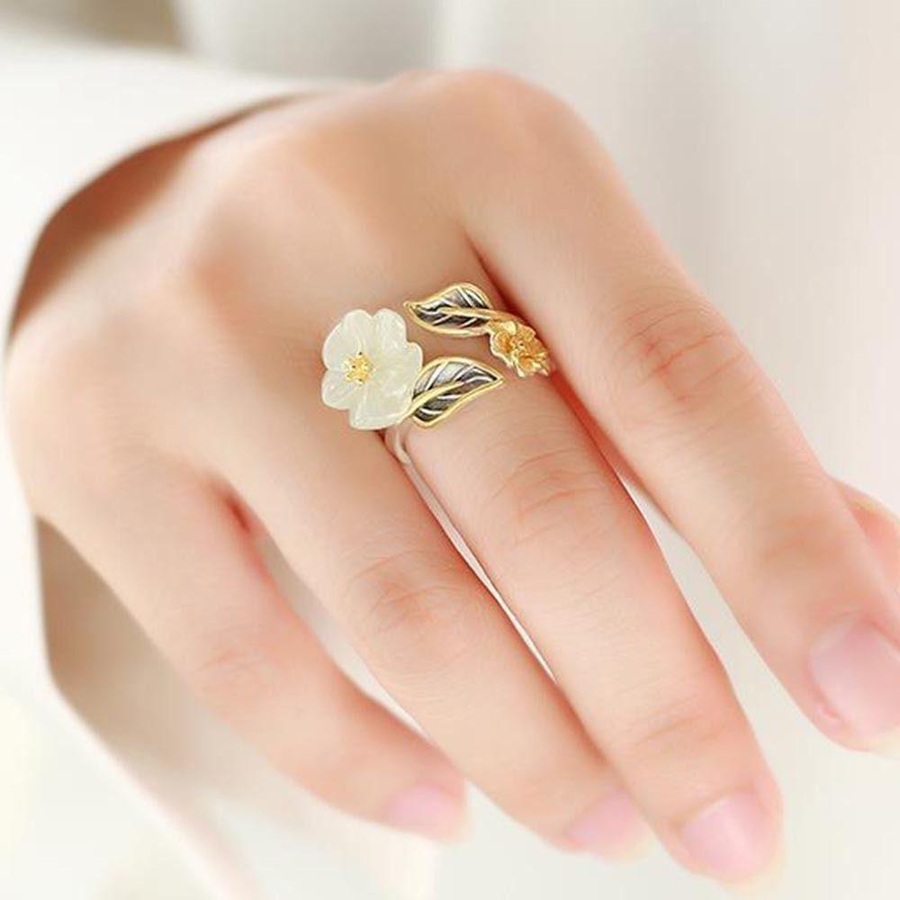 Mxbeauty Hetian Giok Cincin Pasangan Perhiasan Segar Kecil Manis Aksesoris Wanita Niche Desain Bertatahkan Gaya Cina Cincin Hadiah Hari Valentine Dapat Disesuaikan Bergaya Rings