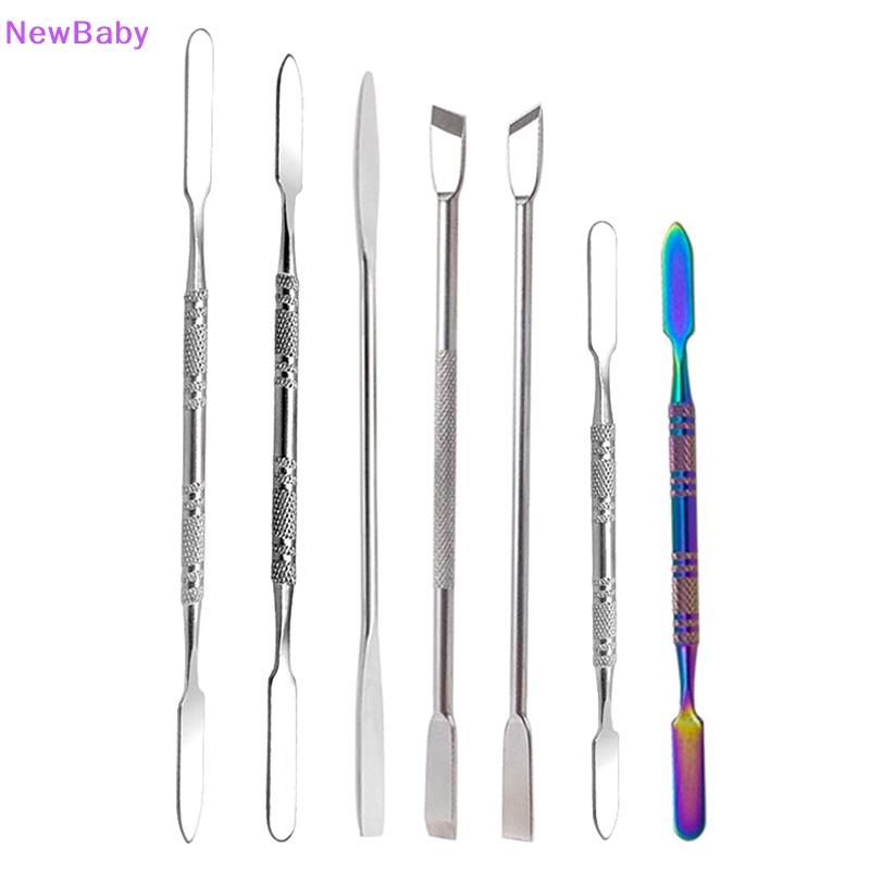 Newbaby Spatula Kepala Ganda Stainless Steel Mixing Stick Foundation Pencampuran Alat Make Up ID