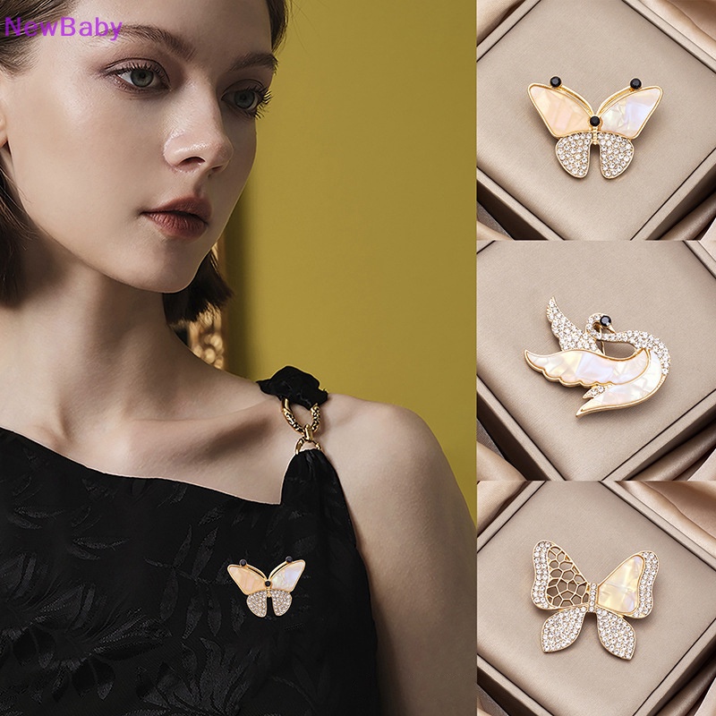 Newbaby Berlian Imitasi Swan Butterfly Bros Untuk Wanita Berlian Imitasi Bros Fashion Pesta Pernikahan Perhiasan Aksesori Pin Bros Hadiah ID