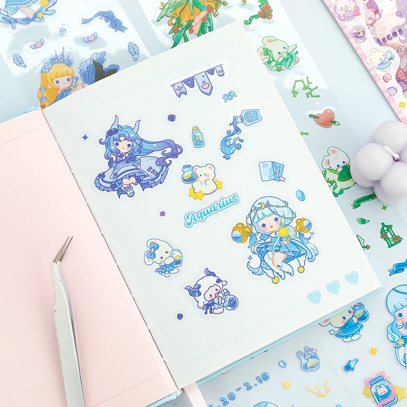 20lembar Kartun Lucu Dua Belas Seri Konstelasi Strip Panjang Stiker Pack Anak Scrapbook Deco Stiker