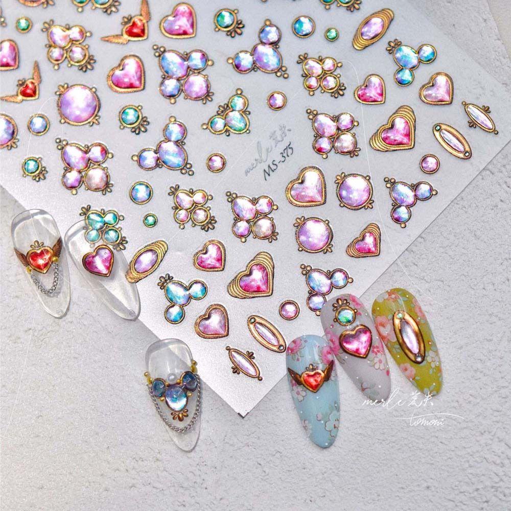 Mxbeauty Stiker Kuku Fashion Nail Art Gaya Lucu Manicure Love Heart Pattern Bronzing Stiker Hiasan Kuku Untuk Wanita