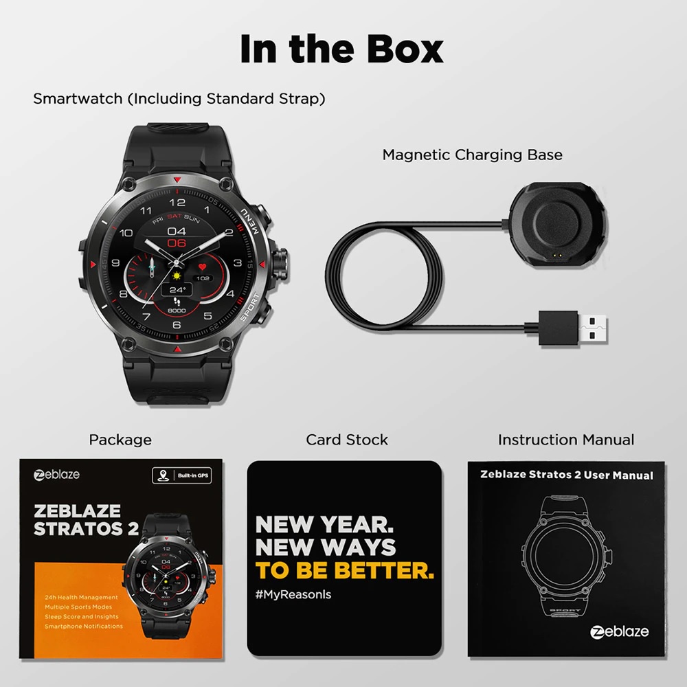 AKN88 - ZEBLAZE STRATOS 2 GPS Smartwatch AMOLED Display 5 ATM Waterproof