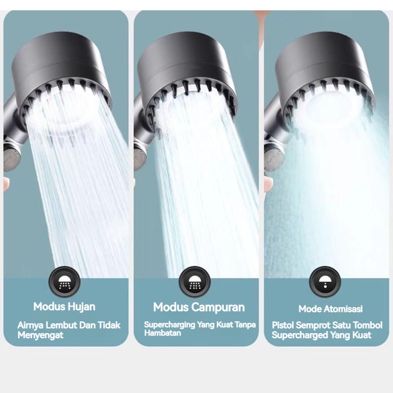 【COD】3 Mode Kepala Shower Hitam/Shower Head High Pressure/3-Mode Hand Shower Tekanan Tinggi/Kepala Shower Kamar Mandi