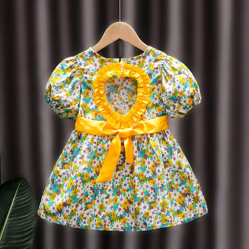 DRESS ANAK GAUN PESTA MOTIF FLOWER TALI PITA BELAKANG IMPORT