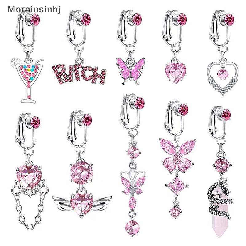 Mornin Baru Faux Belly Butterfly Fake Belly Heart Zircon Clip On Pusar Pusar Pusar Tulang Rawan Palsu Anting Klip Palsu id