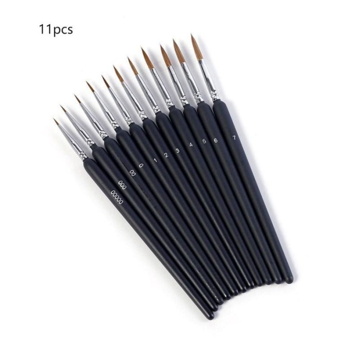 

11pcs paint brush set Kuas Lukis Liner kuas lukis cat air set - Hitam-11pcs