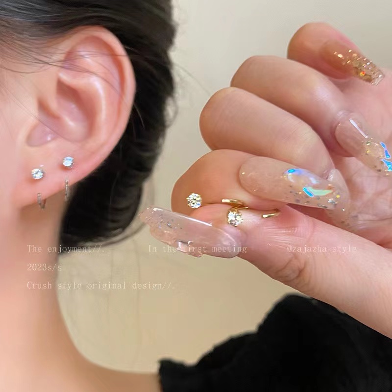 Ifyou Anting Tusuk Hoop Zircon Elegan Anting Kristal Emas Perak Untuk Aksesoris Perhiasan Wanita