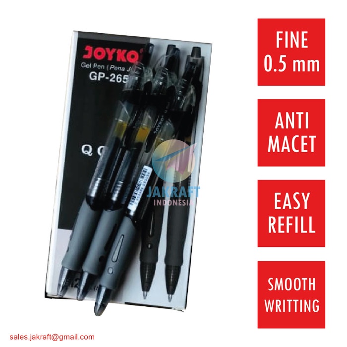 

Gel Pen Pulpen Pena Joyko GP-265 Q Gel 0.5 mm 1 Box 12 Pcs - Hitam