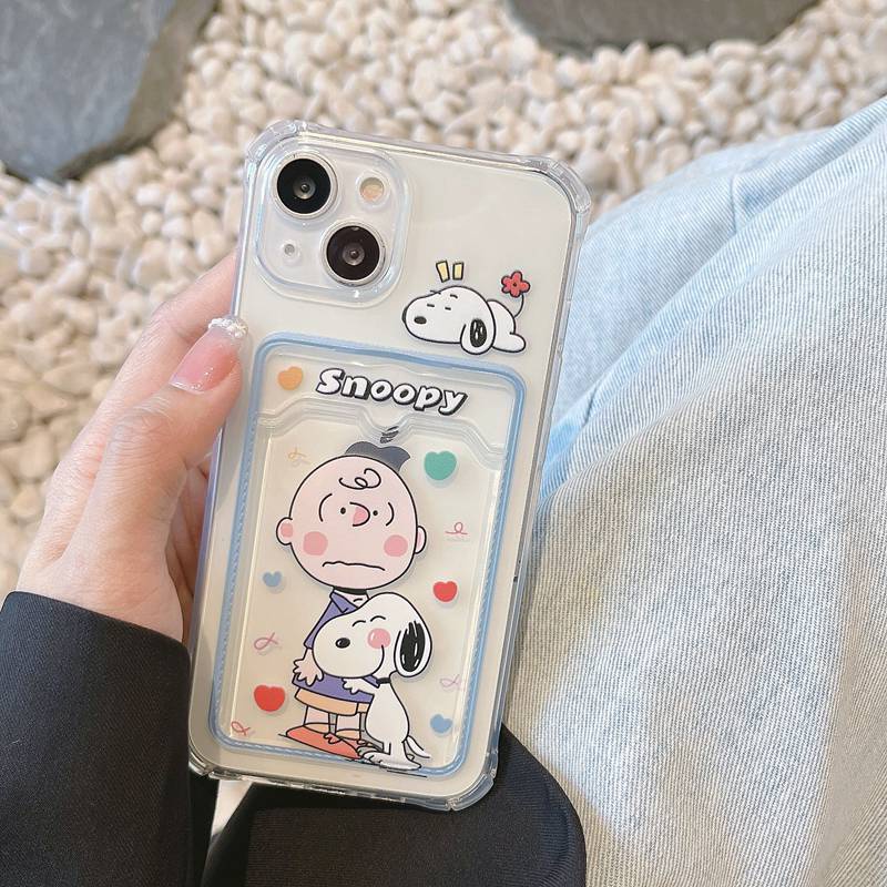 Card Case Cute OK Snoopy Soft Case HP iP iPhone 14 13 12 11 Pro X XS XR Max 7 8 + Plus FTD Casing Apple