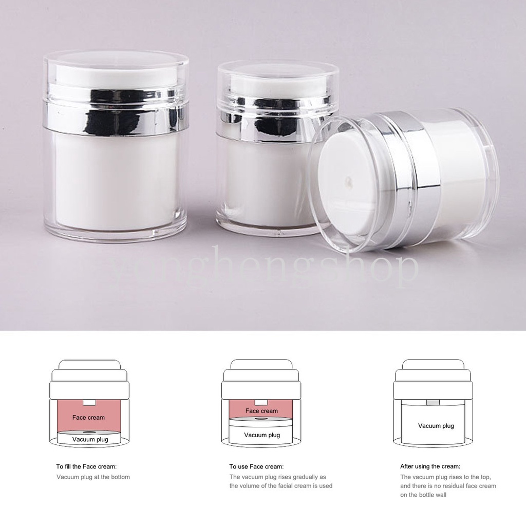 15 /30 /50ml Airless Pump Kosmetik Jar Travel Portable Lotion Dispenser Krim Wajah Kosong Isi Ulang Tekan Type Vacuum Bottle Cream Jar Vials Wadah Krim Tabir Surya