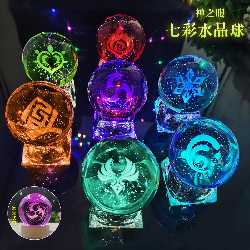 Genshin Impact God Of Version LED Crystal Ball Cosplay Anemo Electro Hydro Pyro Geo Cryo Dendro Bola Kristal Hadiah Untuk Anak Perempuan [ZK]