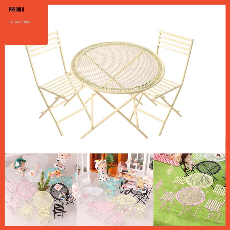 [Predolo] Set Meja &amp; Kursi Miniatur Rumah Boneka Metal Skala1:12 Coffee/Tea Furniture