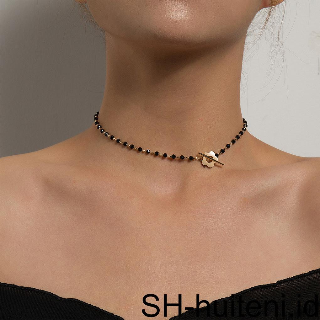 Kalung Choker Rantai Manik Kaca Kristal Mewah Portabel Kerah Kalung Rantai Leher Ulang Tahun Penampilan Indah