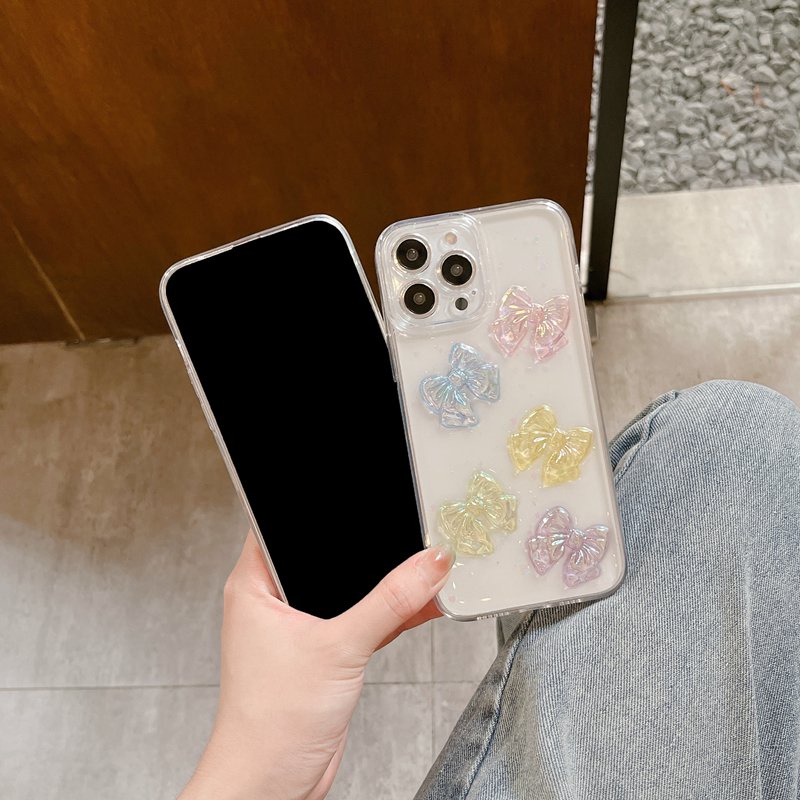 INS Colorful Bow Soft TPU Case HP iP iPhone 14 13 12 11 Pro X XS XR Max 7 8 + Plus SE 2020 2022 Drop Glue FTD Casing Apple